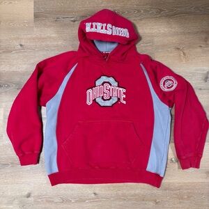 Vintage Ohio State Men's Red Hooded Sweatshirt with Grey Panels